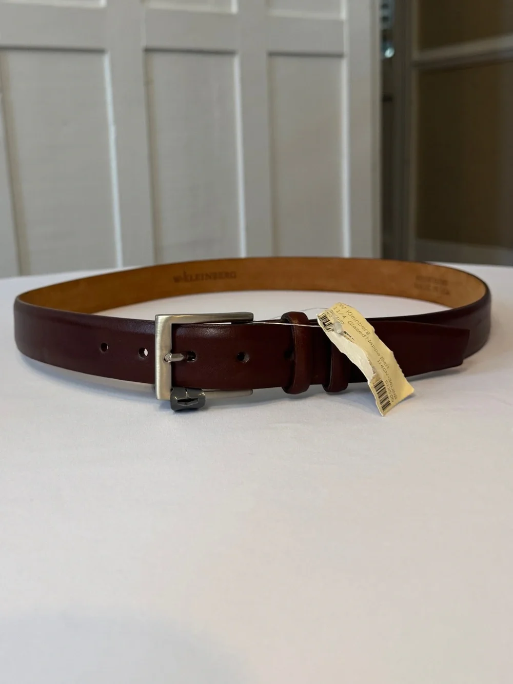 NWT Vintage W. Kleinberg Brandy Brown Glazed Nappa Leather Wide Belt 40 Silver